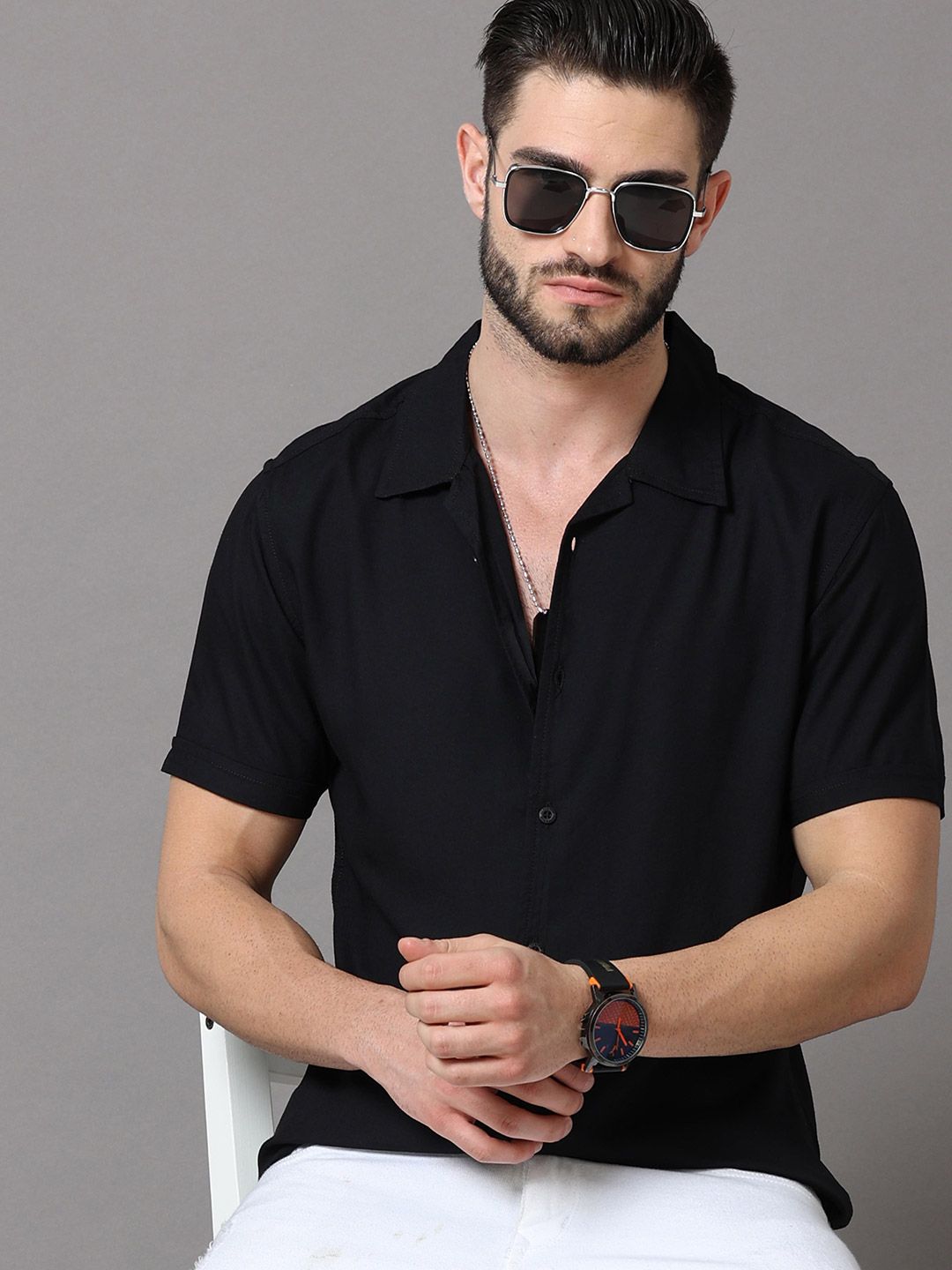 Men Black Slim Fit Casual Shirt