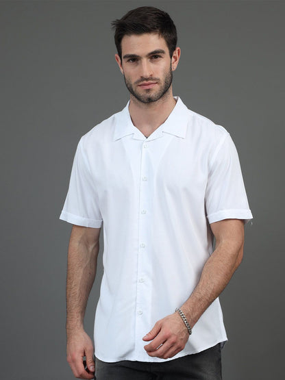 White Slim Fit Cuban Collar Casual Shirt