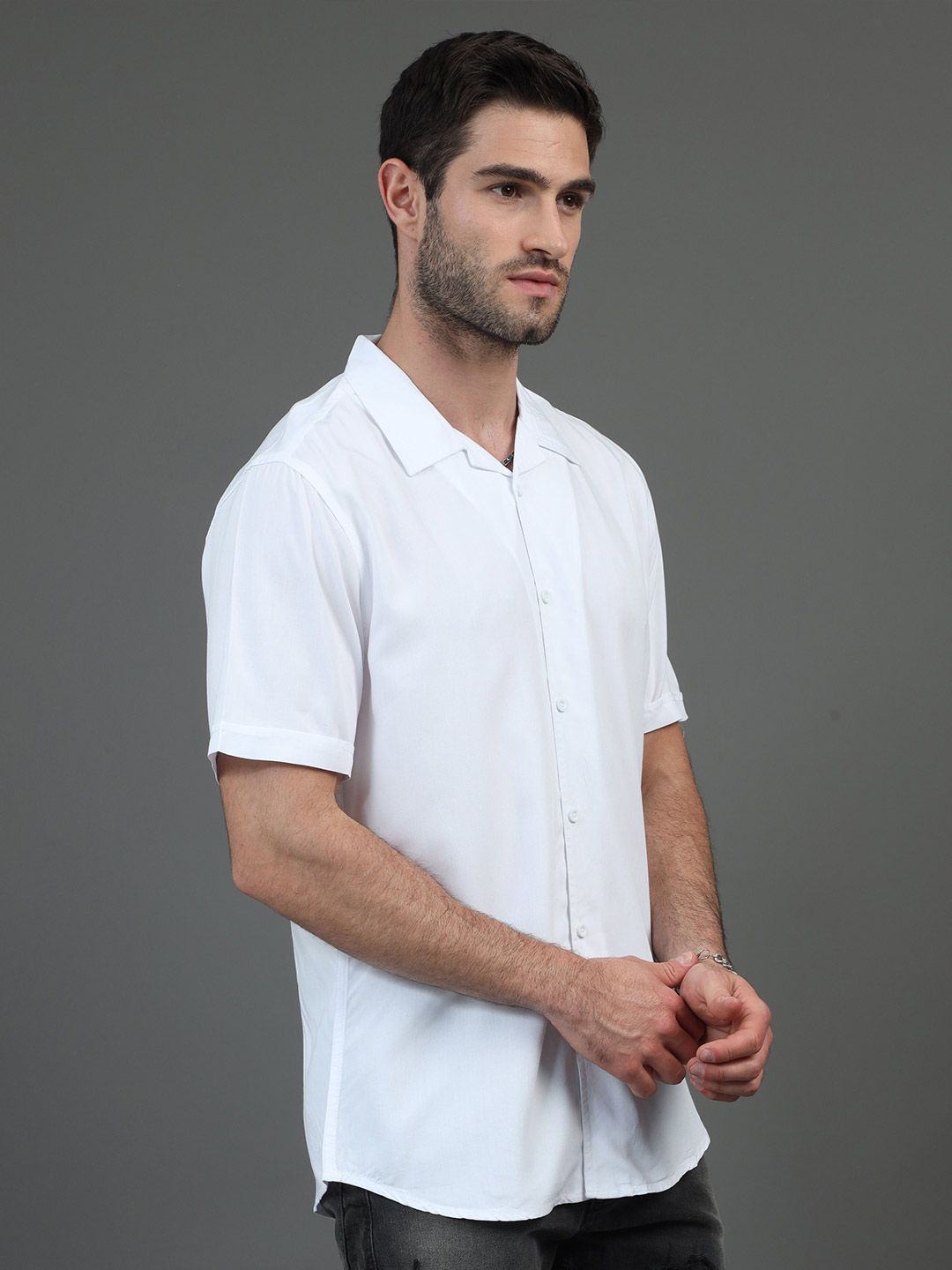 White Slim Fit Cuban Collar Casual Shirt