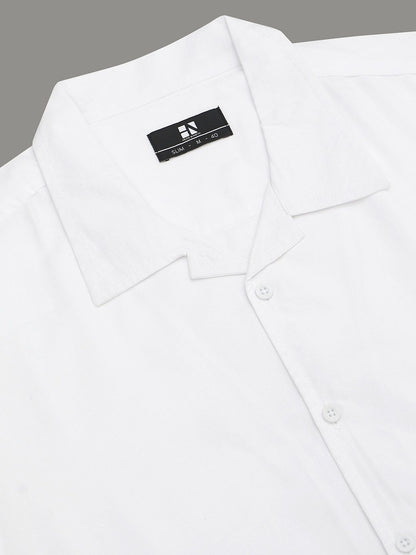 White Slim Fit Cuban Collar Casual Shirt