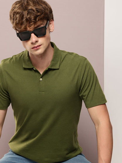 Solid Polo Collar Pure Cotton T-shirt