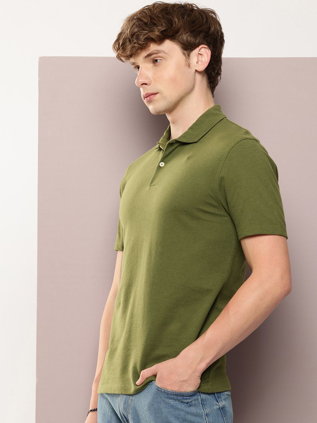 Solid Polo Collar Pure Cotton T-shirt