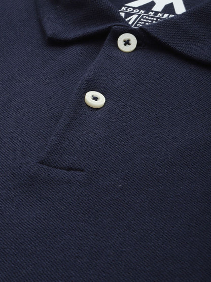 Solid Polo Collar Pure Cotton T-shirt (Navy)