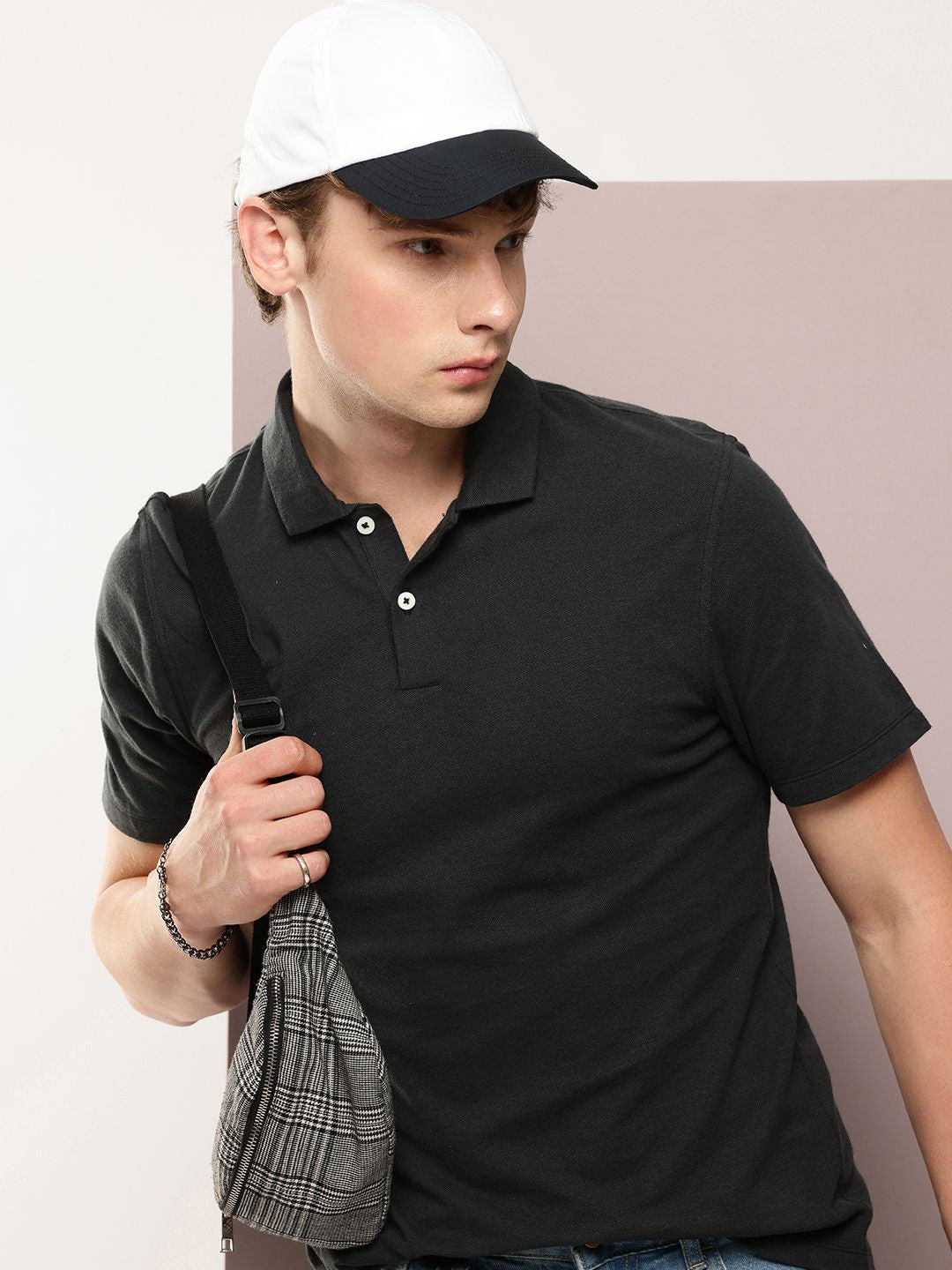 Solid Polo Collar Pure Cotton T-shirt