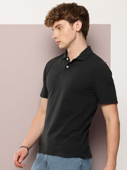 Solid Polo Collar Pure Cotton T-shirt