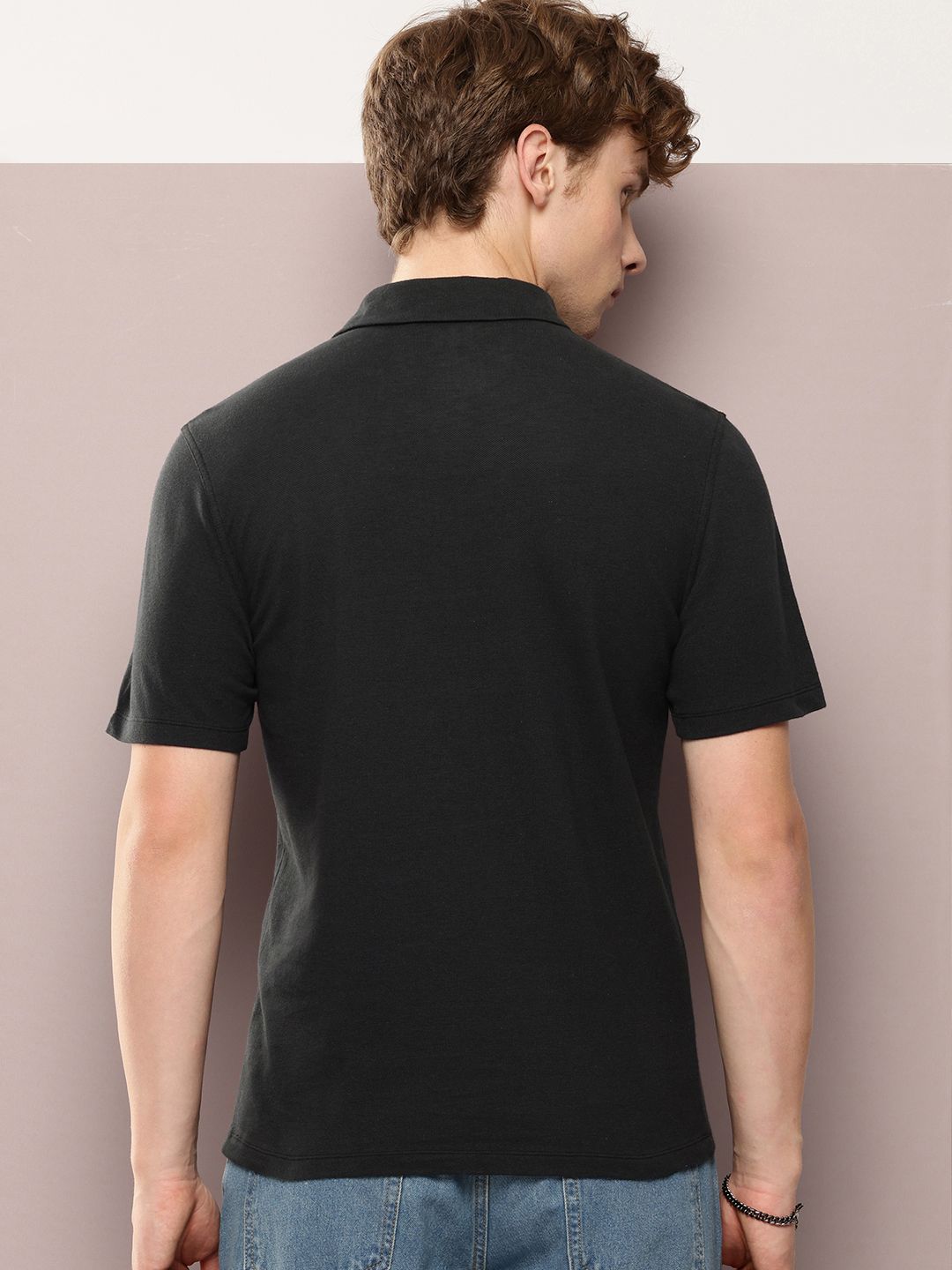 Solid Polo Collar Pure Cotton T-shirt