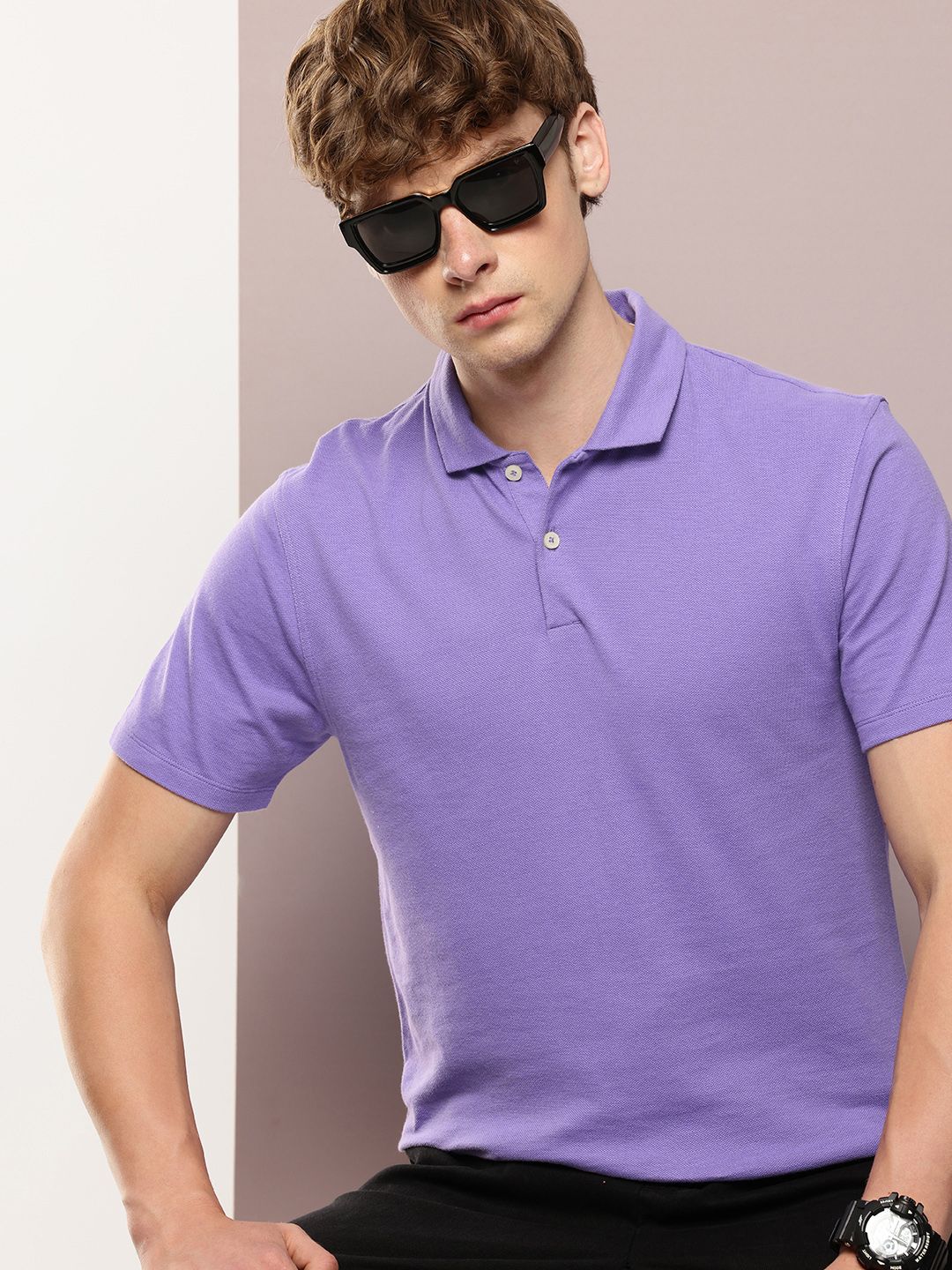 Solid Polo Collar Pure Cotton T-shirt