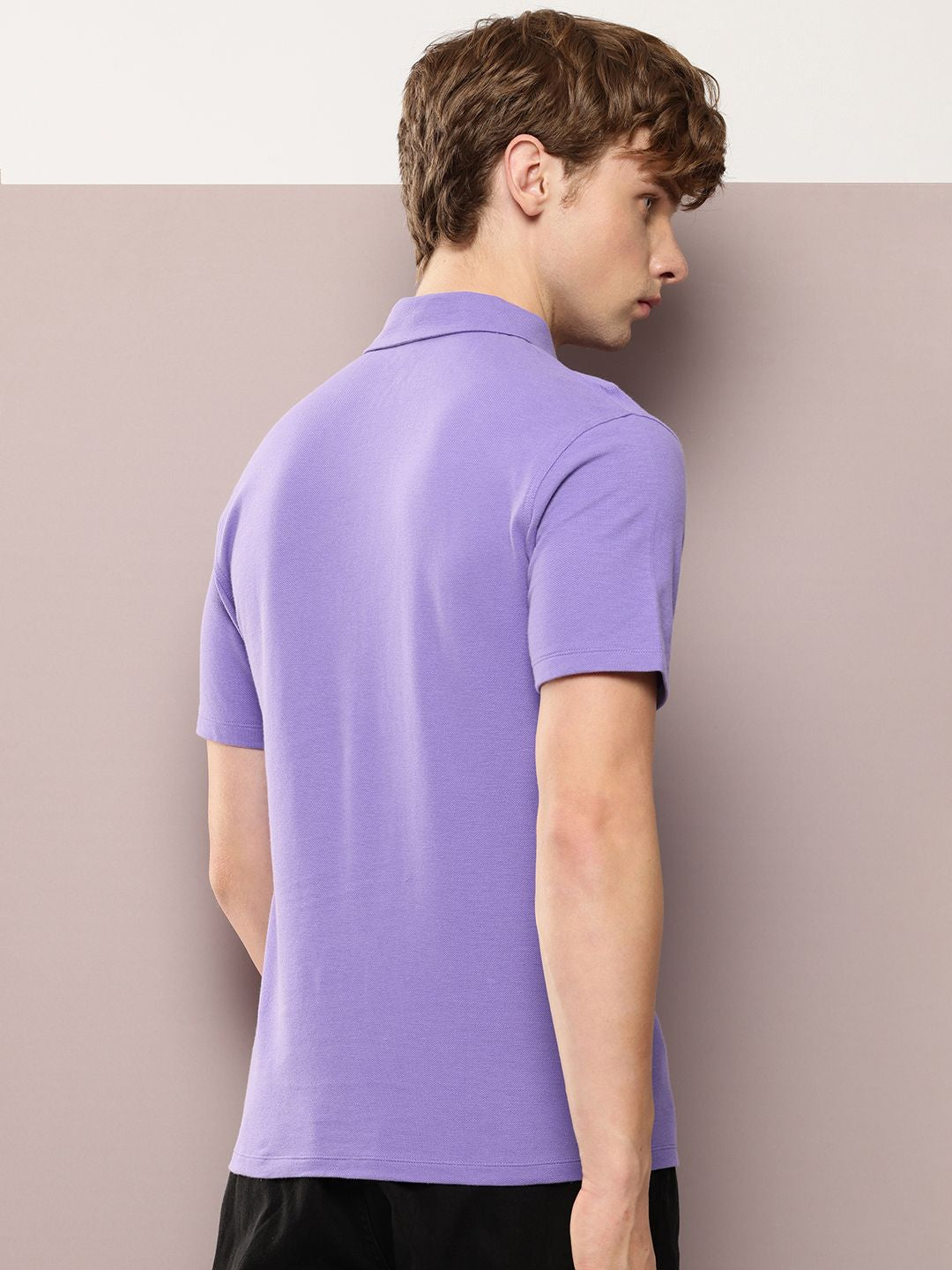 Solid Polo Collar Pure Cotton T-shirt