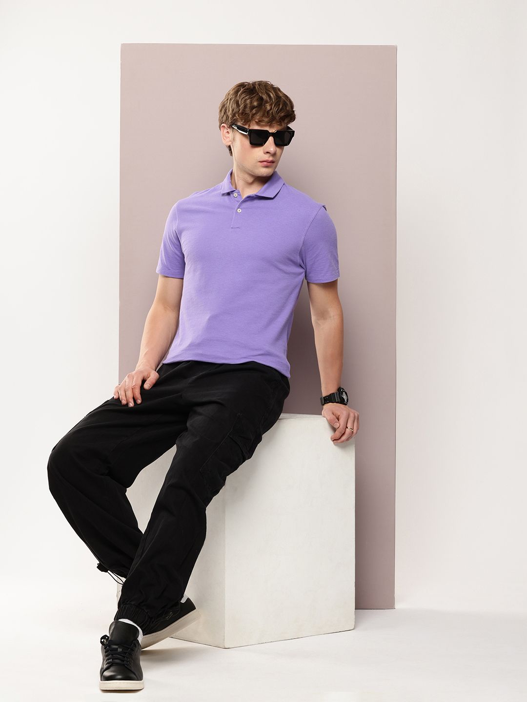 Solid Polo Collar Pure Cotton T-shirt